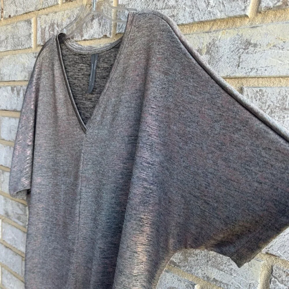 by Anthropologie Dolman Short Sleeve V-Neck Gray Metallic Blouse Shirt Size S